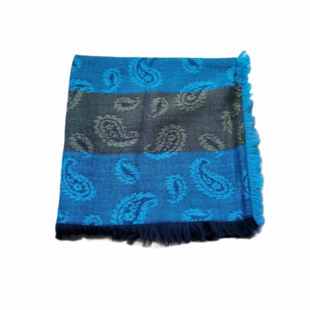 Runway Italian Shawl Wrap Scarf Turquoise Teal Made in Italy Paisley Plaid print